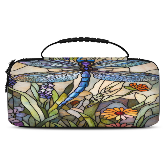 Herdesigns Dragonfly Carry Case Compatible with Nintendo Switch OLED 2021/Switch 2017, Stained Glass Protective Travel Switch Carrying Case with 20 Game Card Slots for Switch Console & Accessories