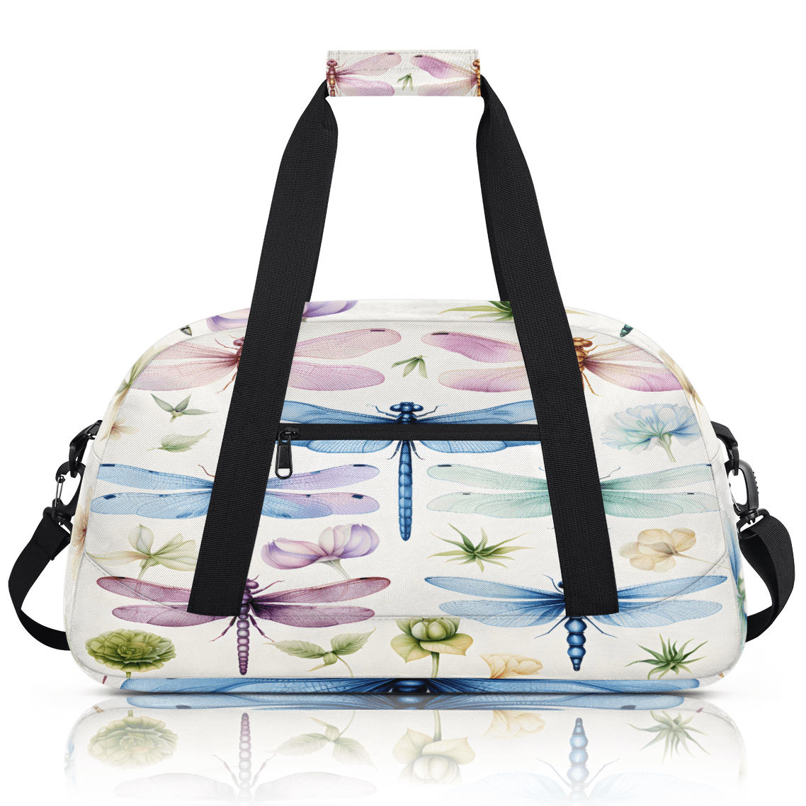 Herdesigns Dragonfly Sports Duffle Bag for Women & Men, Colorful Gym Bag Dance Bag Overnight Bag Carry On Weekender Travel Bag
