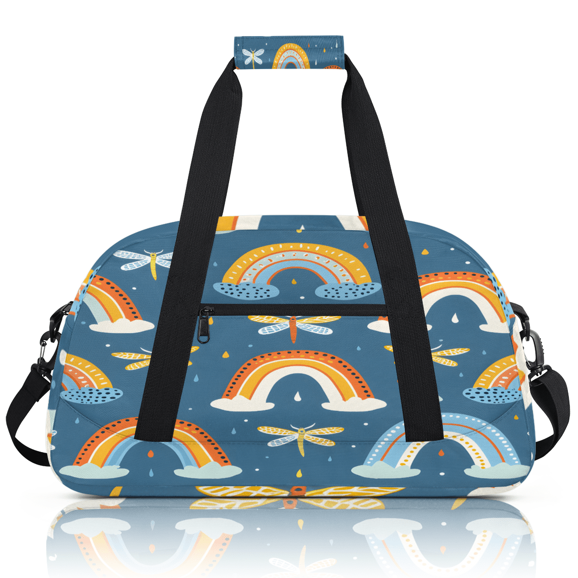 Herdesigns Dragonfly Sports Duffle Bag for Women & Men, Cute Rainbow Gym Bag Dance Bag Overnight Bag Carry On Weekender Travel Bag