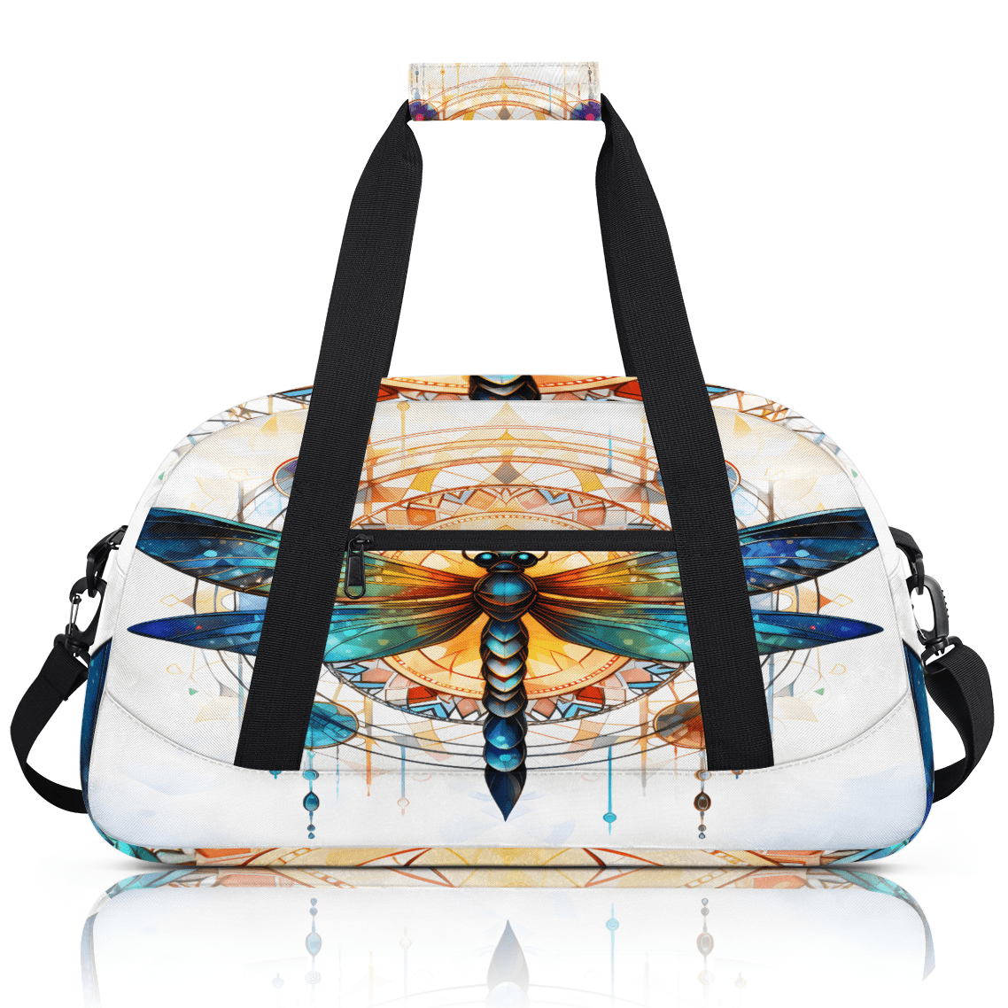 Herdesigns Dragonfly Sports Duffle Bag for Women & Men, Ethnic Dragonfly Gym Bag Dance Bag Overnight Bag Carry On Weekender Travel Bag