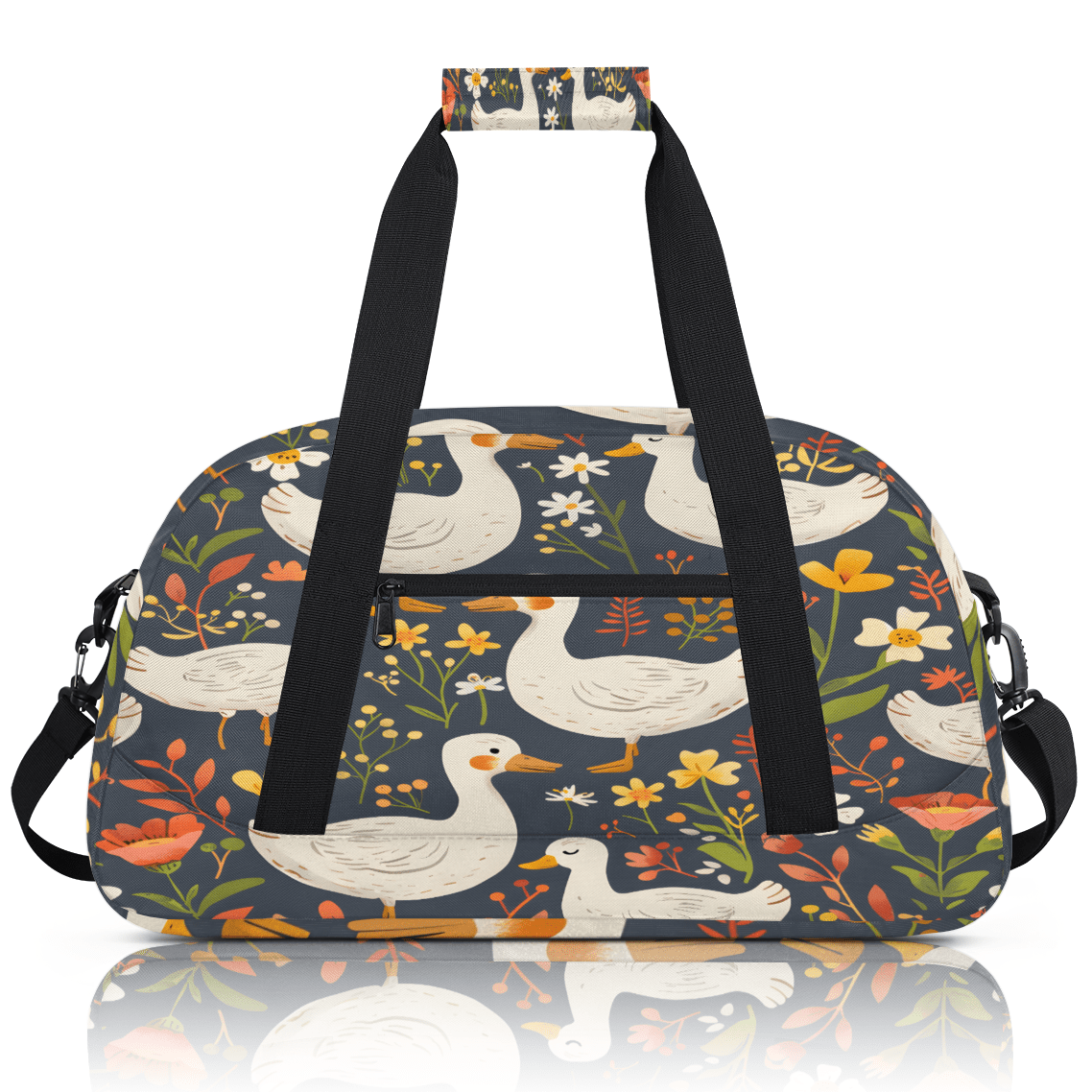 Herdesigns Ducks Flower Sports Duffle Bag for Women & Men, Duck Cartoon Gym Bag Dance Bag Overnight Bag Carry On Weekender Travel Bag