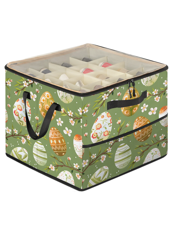 Easter Eggs Shoe Organizer for Closet, Large Shoe Storage Box, Stackable, Space Saving, Foldable, Cute Shoes Organizer Bin with Clear Cover, 4 Reinforced Handles