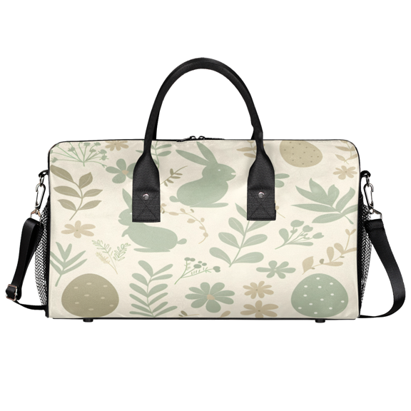 Herdesigns Easter Rabbit Travel Gym Bag, Eggs Spring Leaf Sports Duffle Bag Waterproof Lightweight Weekend Carry On Tote for Men Women
