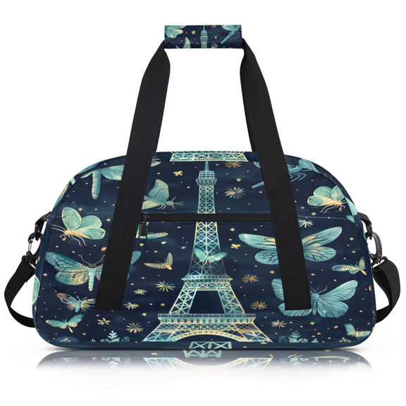Herdesigns Eiffel Tower Duffle Bag for Women & Men, Butterfly Gym Bag Dance Bag Overnight Bag Carry On Weekender Travel Bag