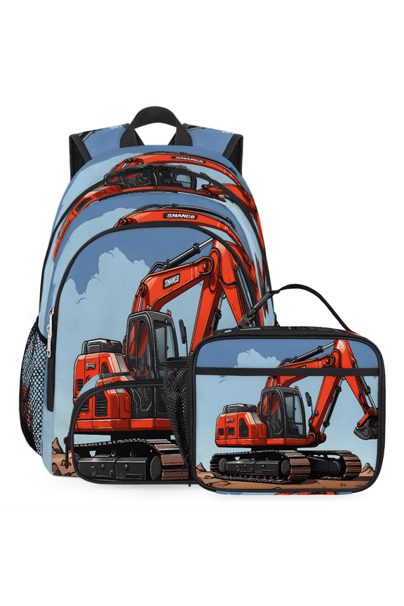 Engineering Car Large Backpack Set with Lunch Box Lightweight Water Resistant Travel Laptop Backpacks Casual Daypacks for Women Men