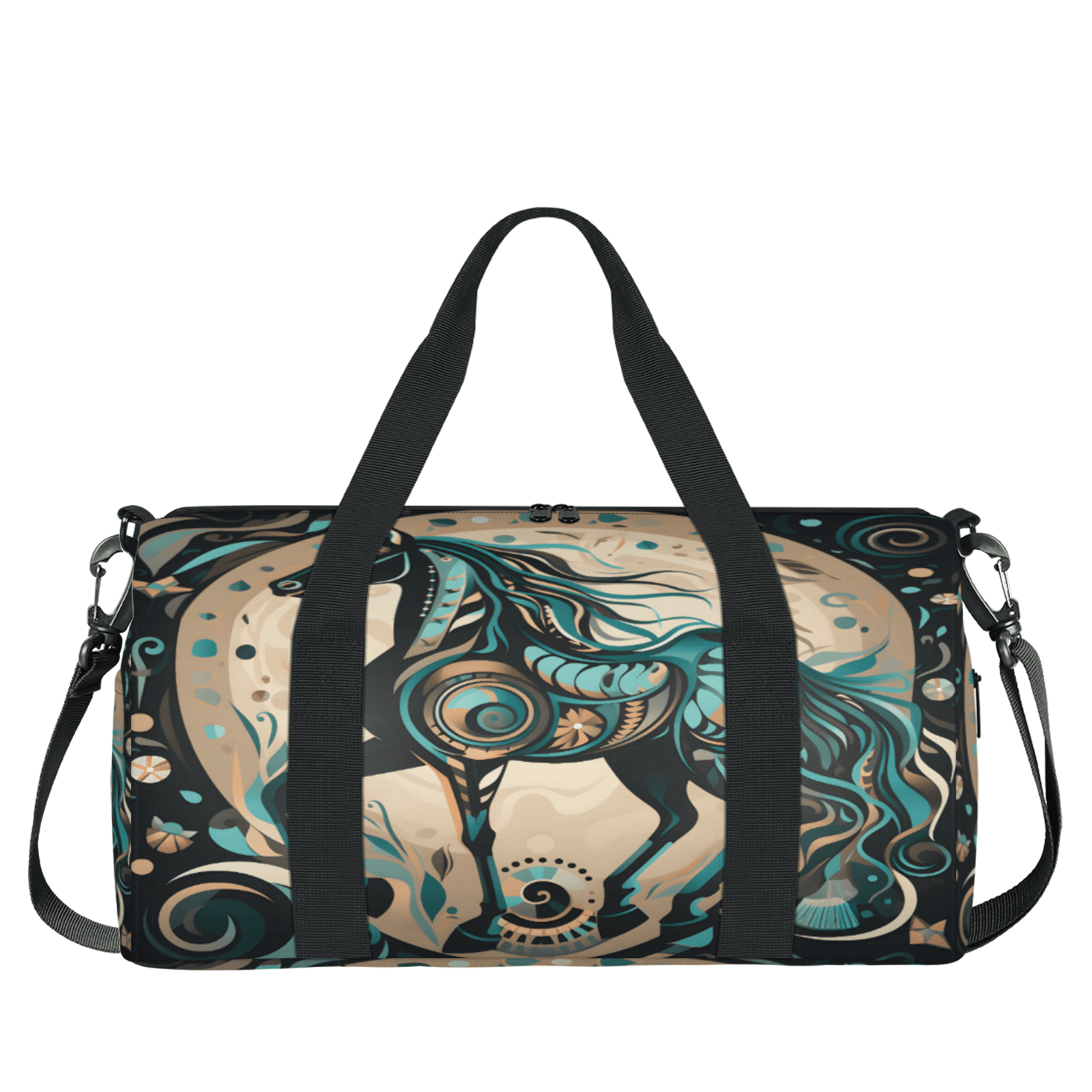Herdesigns Ethnic Horse Gym Bag for Women, Duffle Bag for Travel Sport, Lightweight Waterproof Carry on Weekender Overnight Dance Yoga Workout Bags
