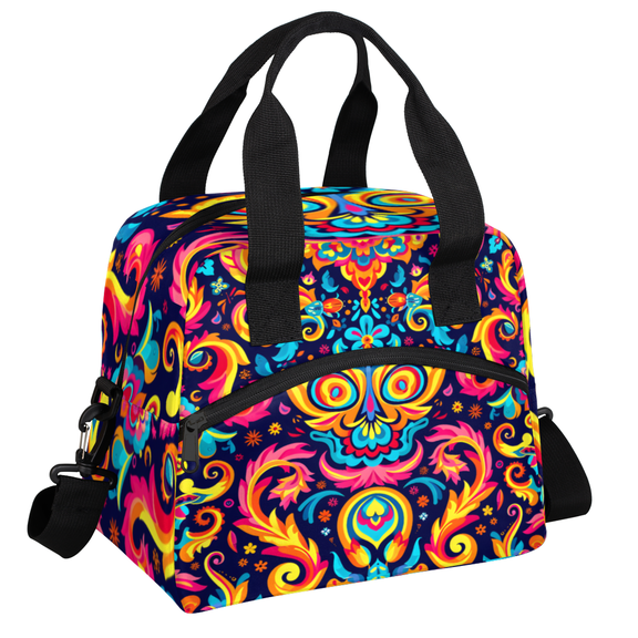 Herdesigns Ethnic Indian Insulated Lunch Bag for Women Men Adults Large Reusable Lunch Box Flower Leakproof Cooler Tote Bags with Adjustable Shoulder Strap
