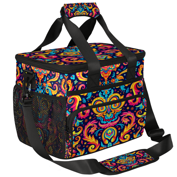 Herdesigns Ethnic Indian Large Lunch Bag Insulated Thermal Lunchbox Reusable Leakproof Cooler Bags with Shoulder Strap for Adults Men Women Work Picnic, Flower