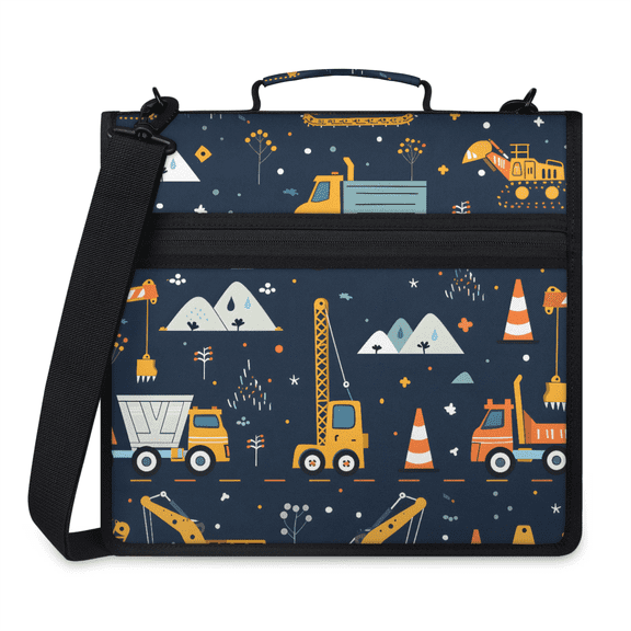 Herdesigns Excavator Zipper Binder 1.5 Inch 3 D-Rings with Shoulder Strap & Handle, Waterproof Tractor Machinery Trucks Binder Organizer Bag for 13 Inch Laptop