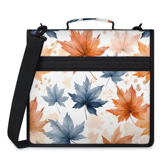 Herdesigns Fall Maple Leaf Zipper Binder with Shoulder Strap, Waterproof 1.5 Inch 3 D-Ring Binder Organizer Bag, Fits 13 Inch Laptop for Work,