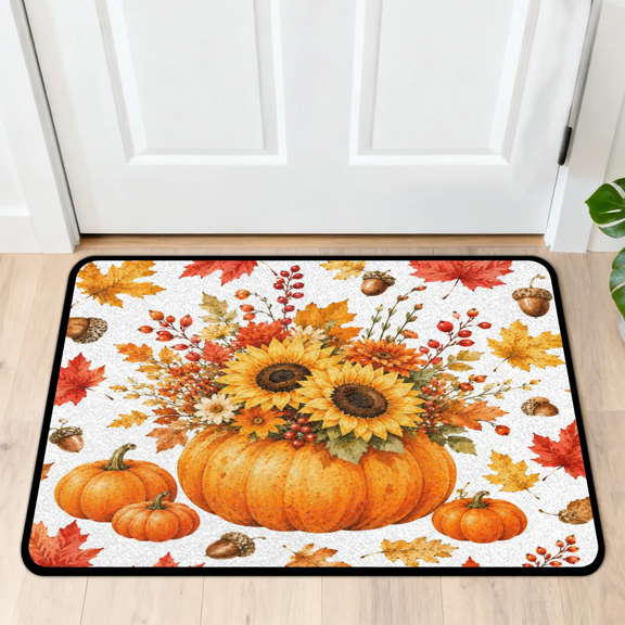 Herdesigns Fall Pumpkin Sunflower Outdoor Doormat, Non-Slip Welcome Door Mat, Decorative Entry Rug for Front Doors, 16" x 24"