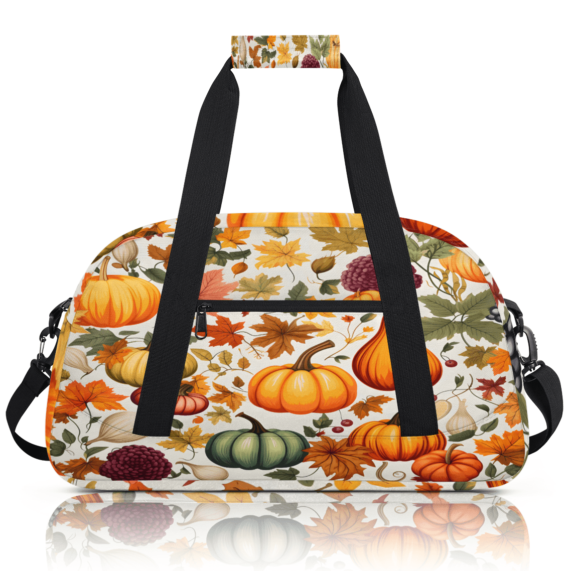 Herdesigns Fall Sports Duffle Bag for Women & Men, Thanksgiving Autumn Pumpkin Leaf Gym Bag Dance Bag Overnight Bag Carry On Weekender Travel Bag