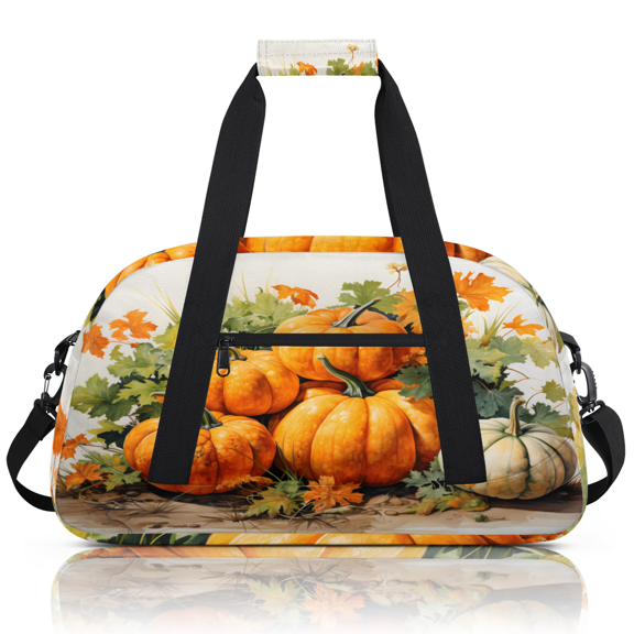 Herdesigns Fall Watercolor Pumpkin Sports Duffle Bag for Women & Men, Autumn Gym Bag Dance Bag Overnight Bag Carry On Weekender Travel Bag