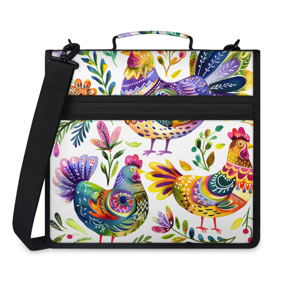 Herdesigns Farmhouse Chicken Rooster Zipper Binder with Shoulder Strap, Waterproof 1.5 Inch 3 D-Ring Binder Organizer Bag, Fits 13 Inch Laptop for Work,