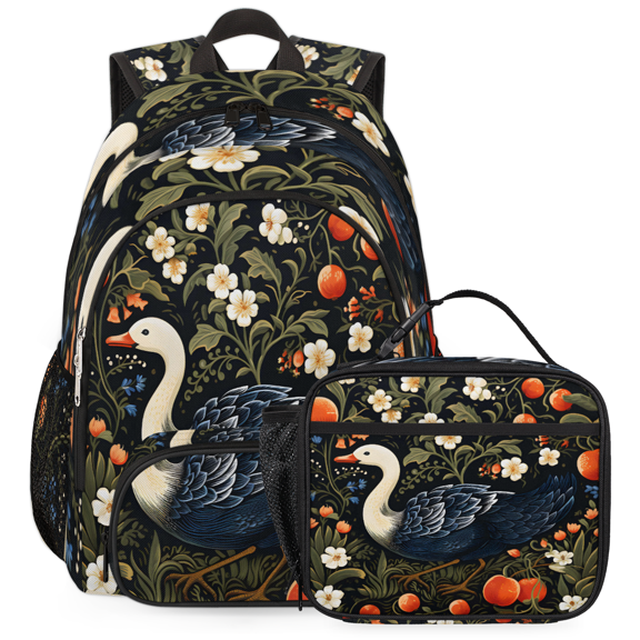 Herdesigns Farmhouse Floral Birds Backpack with Lunch Box Vintage Flower Leaf Plant Lightweight Large Travel Work Laptop Backpacks Set Casual Daypacks