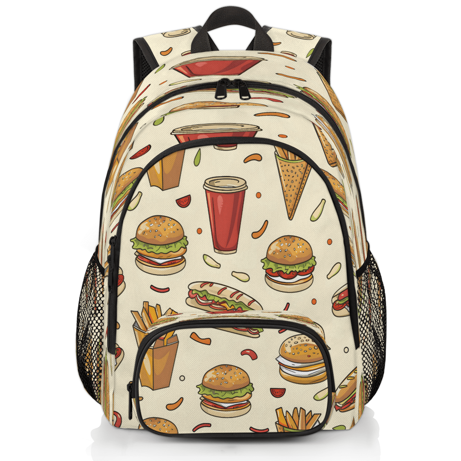 Herdesigns Fast Food Hamburger Laptop Backpack for Women Men, 18.3 Inch Large Computer Backpacks Fashion Teacher Nurse Bag Casual Daypack for Work Travel