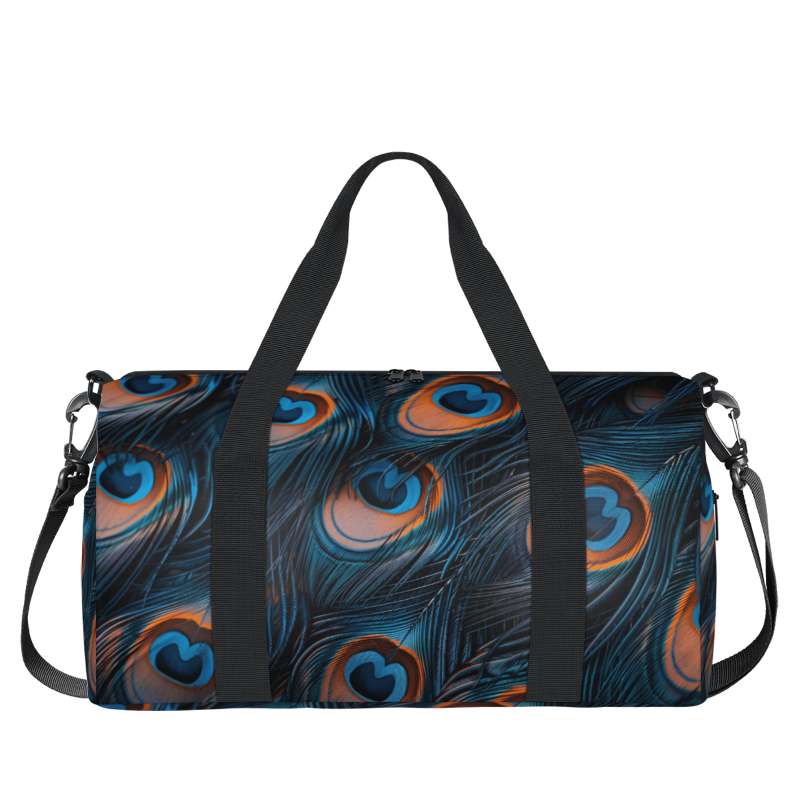 Herdesigns Feather Peacock Travel Duffle Bag Sports Yoga Weekender Overnight Carry on Workout Bags Lightweight Waterproof Gym Tote Bag for Women