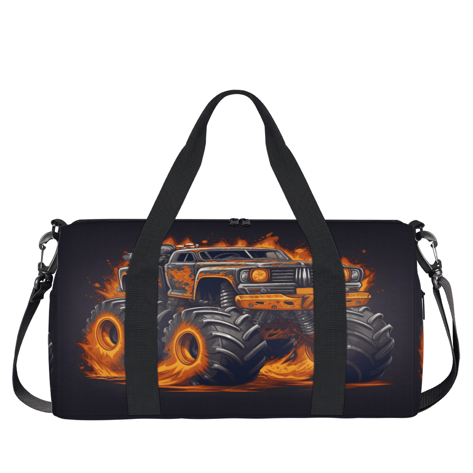 Herdesigns Fiery Monster Car Gym Bag for Women, Duffle Bag for Travel Sport, Lightweight Waterproof Carry on Weekender Overnight Dance Yoga Workout Bags
