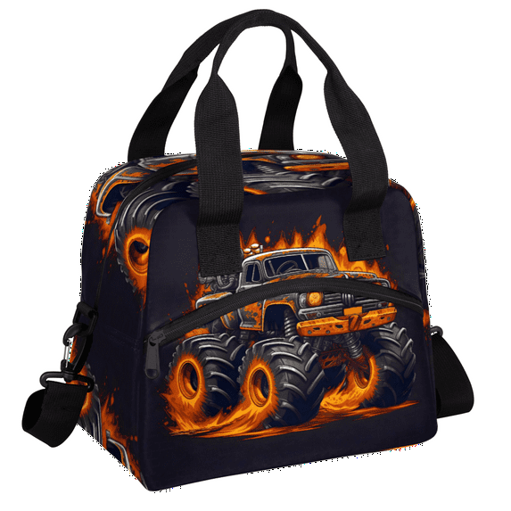 Herdesigns Fiery Monster Car Insulated Lunch Bag for Women Men Adults Large Reusable Lunch Box Leakproof Portable Cooler Tote Bags with Adjustable Shoulder Strap