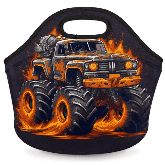 Herdesigns Fiery Monster Car Insulated Neoprene Lunch Bag for Women Men Lunch Box Washable Reusable Lunch Tote Lightweight Lunch Handbag for Work Outdoor Picnic