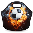 thumbnail image 1 of Herdesigns Fire Soccer Ball Insulated Lunch Bag Neoprene Lunch Box for Women Men Soft Cooler Bag Sports Football Washable Lunch Tote for Work Outdoor Picnic, 1 of 7
