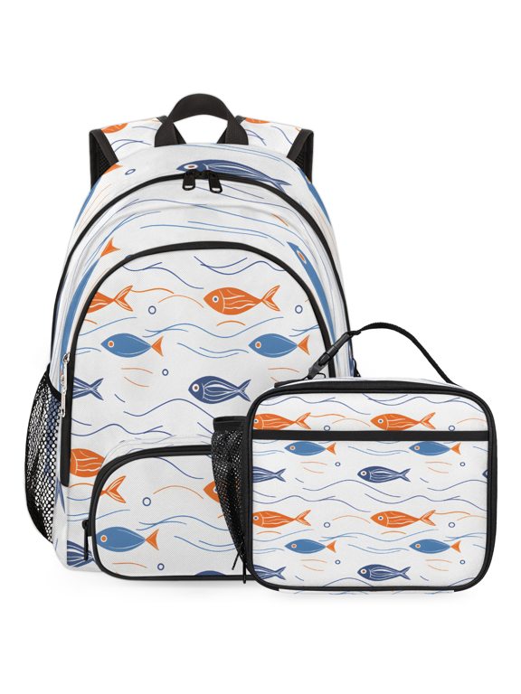 Fishes Backpack with Lunch Box Ocean Fish Lightweight Large Travel Work Laptop Backpacks Set Casual Daypacks