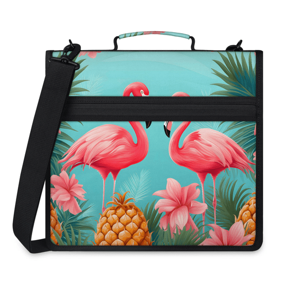 Herdesigns Flamingo Tropical Leaves Zipper Binder with Shoulder Strap, Waterproof 1.5 Inch 3 D-Ring Binder Organizer Bag, Fits 13 Inch Laptop for Work,