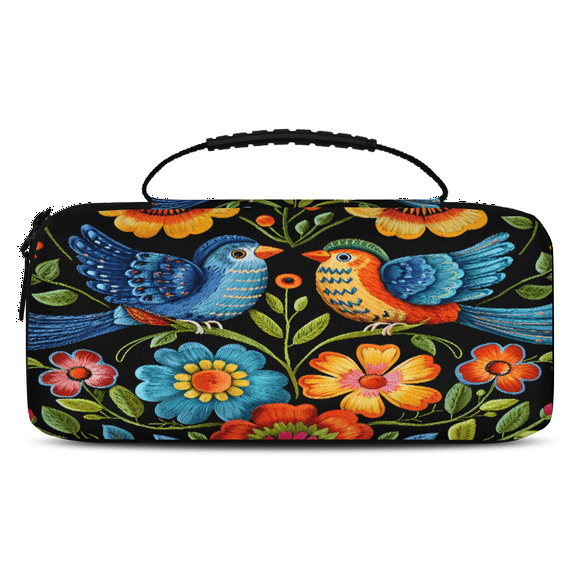 Herdesigns Floral Bird Carry Case Compatible with Nintendo Switch 2017 & Oled 2021, with 20 Game Card Slots, Vintage Boho Floral Portable Travel Carrying Case Pouch for Accessories & Games