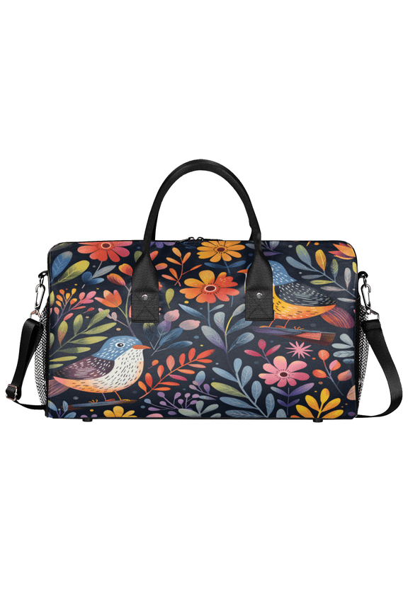 Floral Bird Gym Bag for Women Men, Travel Duffle Bag Lightweight Waterproof Carry on Weekender Overnight Tote for Dance Cheer Sport, Plant with Floral
