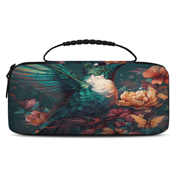 Herdesigns Floral Bird Hummingbird Carrying Case for Nintendo Switch OLED Model 2021 & Switch 2017 with 20 Game Card Slots, Portable Travel Carry Case for Accessories and Console