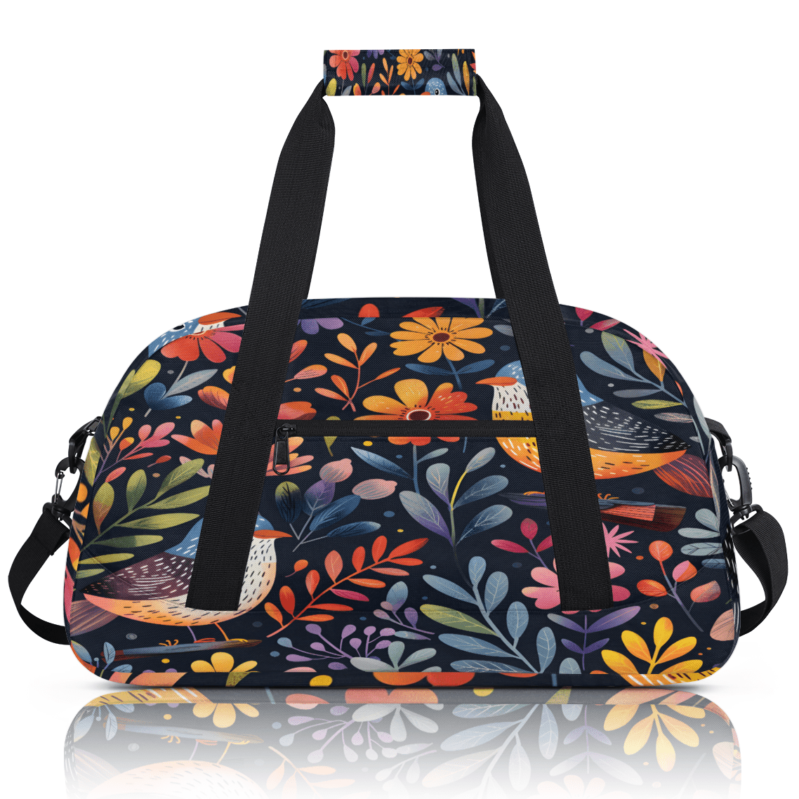 Herdesigns Floral Bird Sports Duffle Bag for Women & Men, Plant with Floral Gym Bag Dance Bag Overnight Bag Carry On Weekender Travel Bag