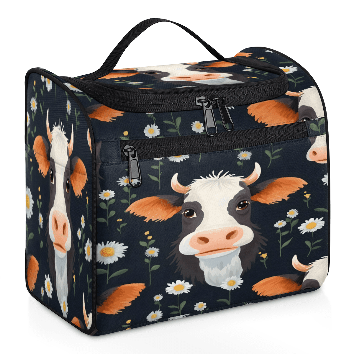 Herdesigns Floral Cow Toiletry Bag for Women, Travel Makeup Bag, Waterproof Hanging Cosmetic Organizer for Toiletries & Makeup Essentials