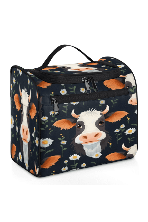 Floral Cow Toiletry Bag for Women, Travel Makeup Bag, Waterproof Hanging Cosmetic Organizer for Toiletries & Makeup Essentials