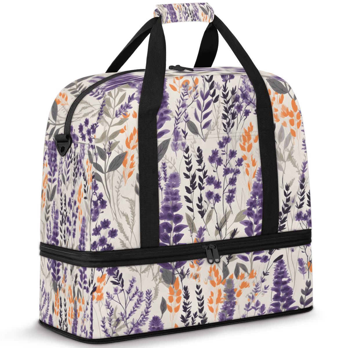 Herdesigns Floral Foldable Travel Duffle Bag for Women and Men Lightweight Carry On Overnight Bag Lavender Gym Luggage Weekender Bags with Shoe Compartment