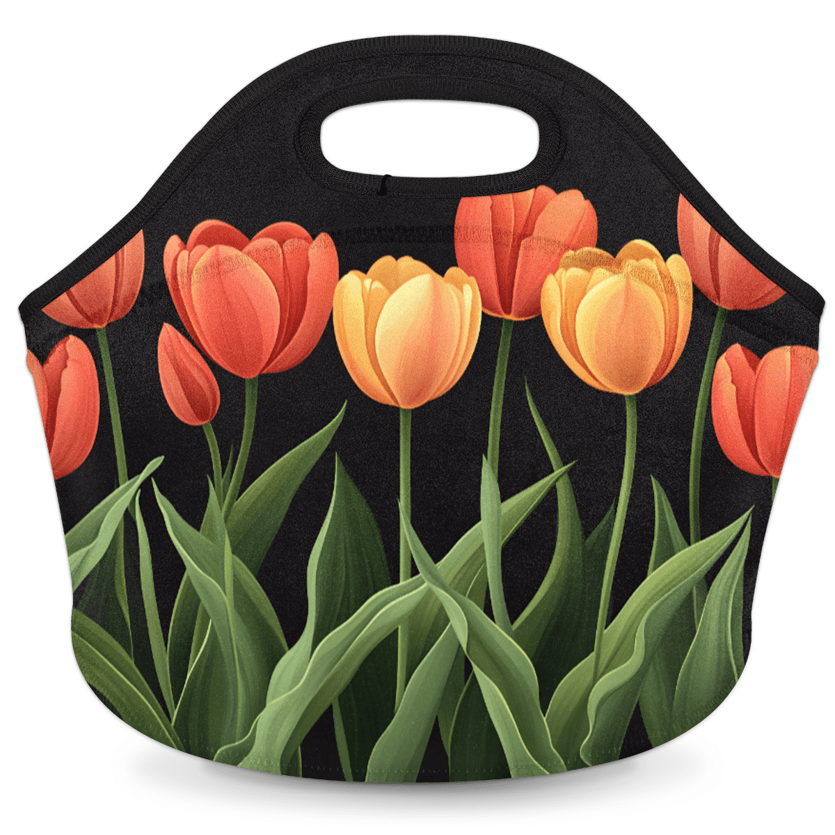 Herdesigns Floral Insulated Lunch Bag Neoprene Lunch Box for Women Men Soft Cooler Bag Tulip Flower Washable Lunch Tote for Work Outdoor Picnic