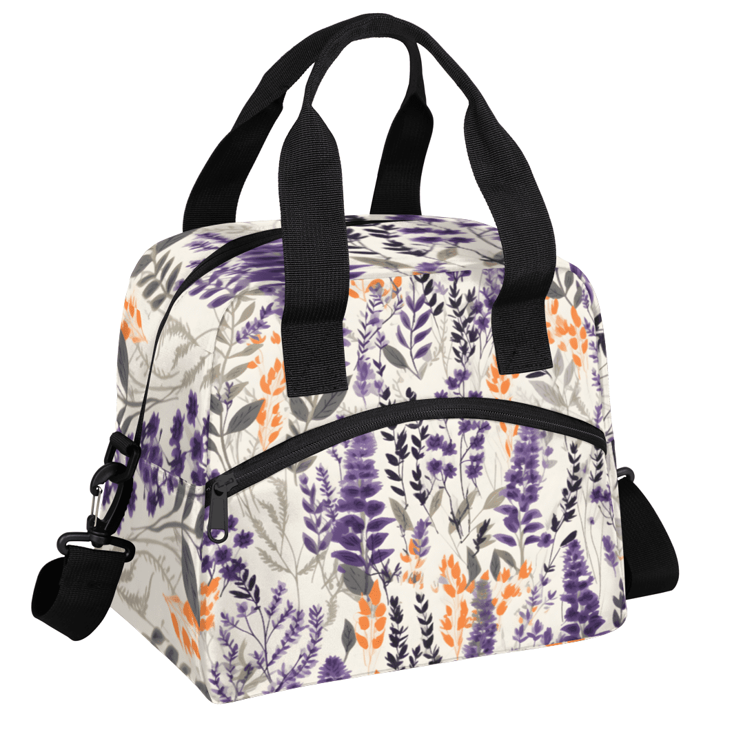 Herdesigns Floral Insulated Lunch Bag for Women Men Adults Large Reusable Lunch Box Lavender Leakproof Cooler Tote Bags with Adjustable Shoulder Strap