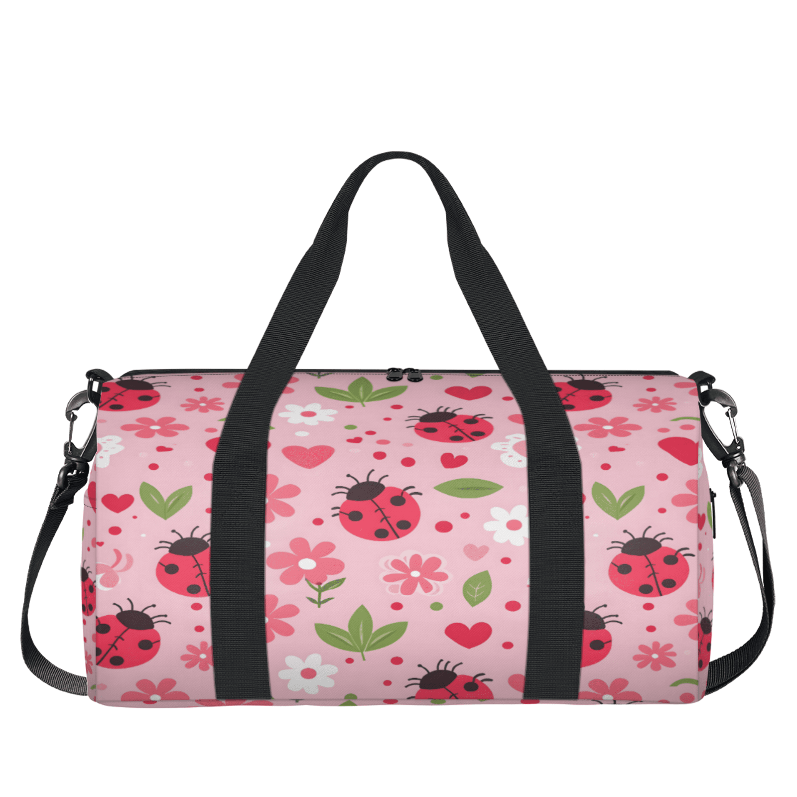Herdesigns Floral Ladybugs Gym Bag for Women, Duffle Bag for Travel Sport, Lightweight Waterproof Carry on Weekender Overnight Dance Yoga Workout Bags