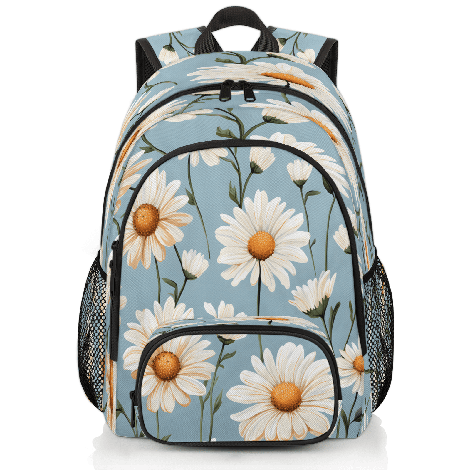 Benefit White Canvas Graphic Backpack with Pink, Teal & Yellow Accents Herdesigns Pink White Floral Laptop Backpack for Women Men  main image 4