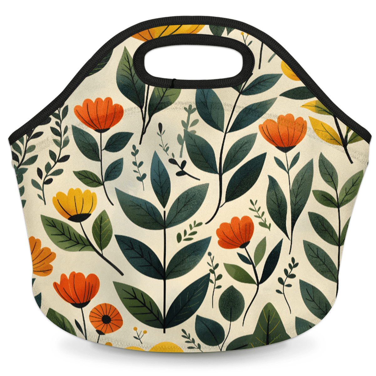 Herdesigns Floral Neoprene Lunch Bag, Wildflowers Insulated Lunch Box for Women Men Washable Lunch Tote Soft Lunch Container With Zipper for Work Picnic Travel