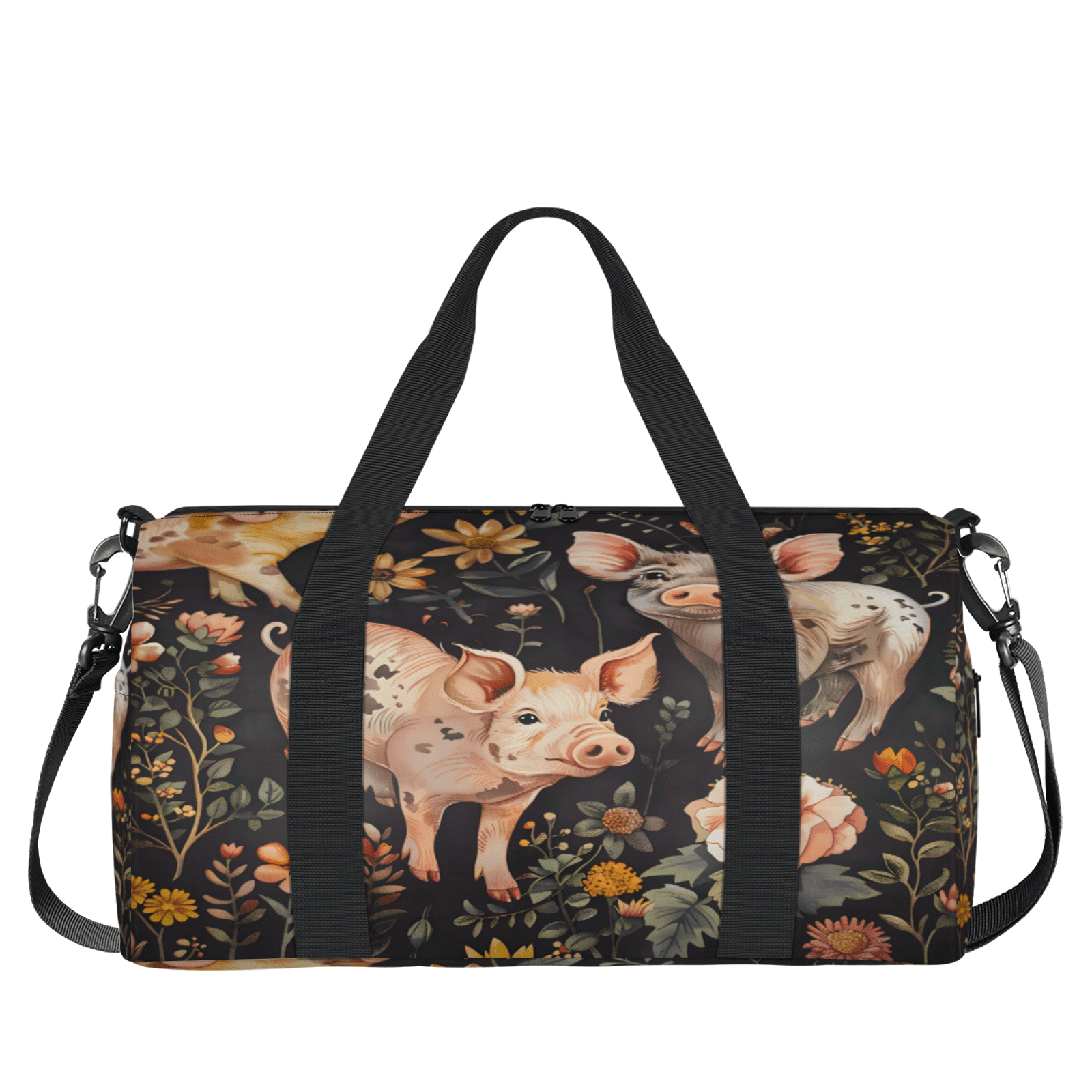Herdesigns Floral Pig Animal Gym Bag for Women, Duffle Bag for Travel Sport, Lightweight Waterproof Carry on Weekender Overnight Dance Yoga Workout Bags