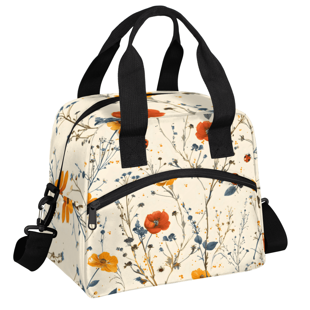 Herdesigns Floral Print Insulated Lunch Bag for Women Men Adults Large Reusable Lunch Box Leakproof Portable Cooler Tote Bags with Adjustable Shoulder Strap