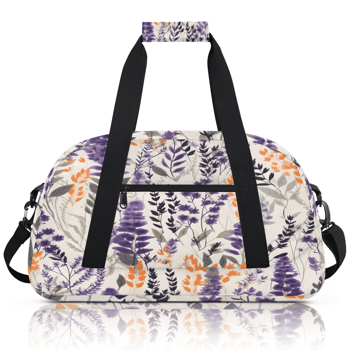Herdesigns Floral Sports Duffle Bag for Women & Men, Lavender Gym Bag Dance Bag Overnight Bag Carry On Weekender Travel Bag