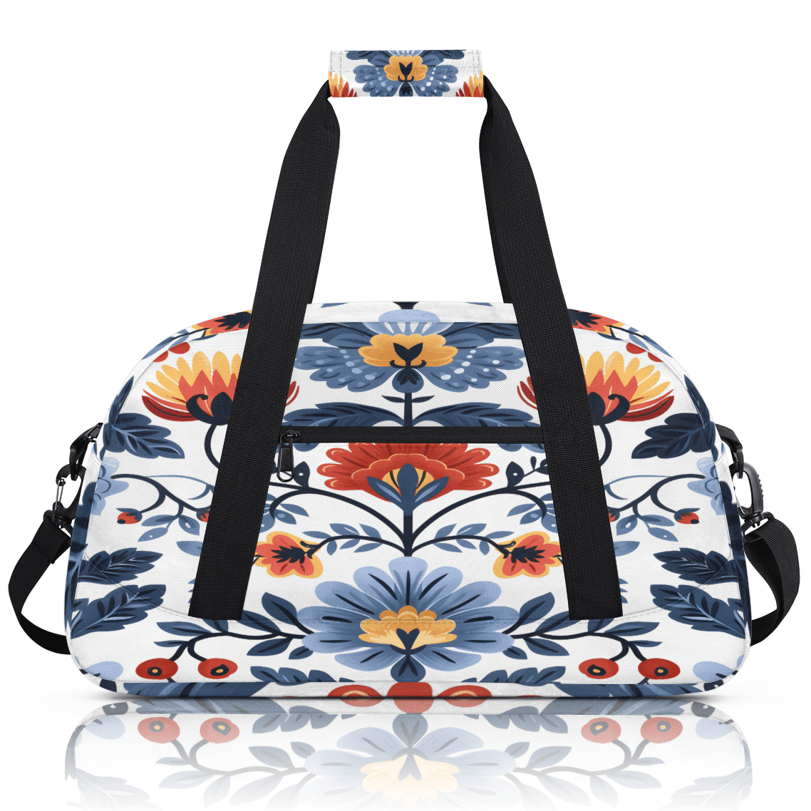 Herdesigns Floral Sports Duffle Bag for Women & Men, Vintage Flower Retro Plant Gym Bag Dance Bag Overnight Bag Carry On Weekender Travel Bag