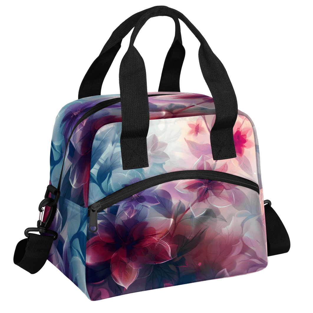 Herdesigns Floral Spring Flower Insulated Lunch Bag for Women Men Adults Large Reusable Lunch Box Leakproof Portable Cooler Tote Bags with Adjustable Shoulder Strap