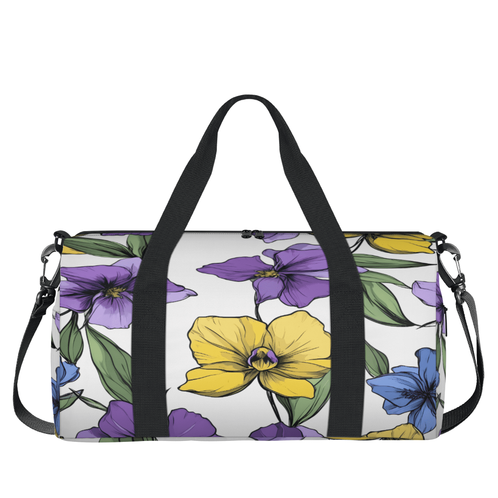 Herdesigns Floral Travel Duffle Bag Sports Yoga Weekender Overnight Carry on Workout Bags Lightweight Waterproof Gym Tote Bag for Women Colorful Floral