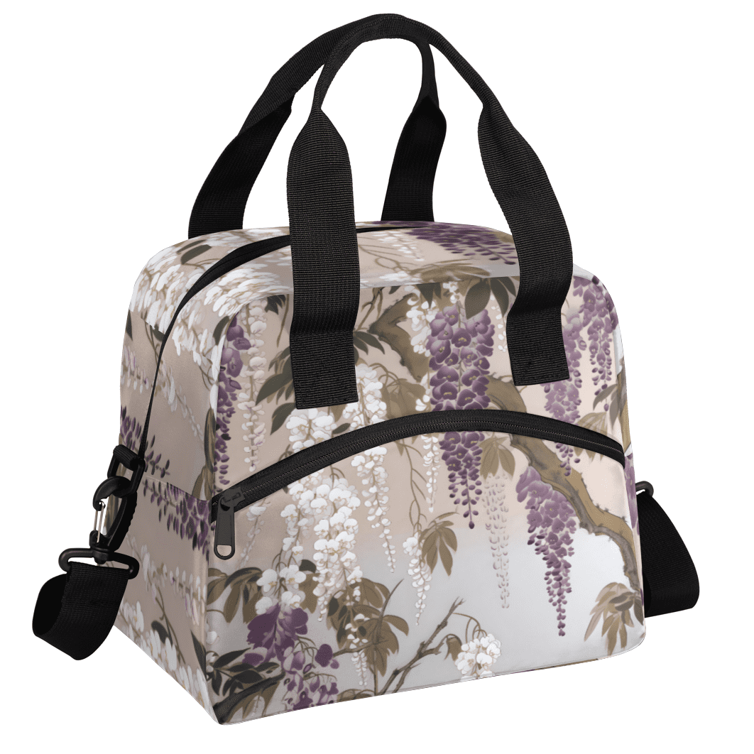 Herdesigns Floral Wisteria Insulated Lunch Bag for Women Men Adults Large Reusable Lunch Box Purple Flower Leakproof Cooler Tote Bags with Adjustable Shoulder Strap