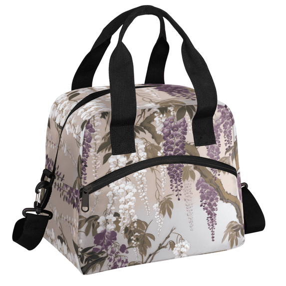 Herdesigns Floral Wisteria Insulated Lunch Bag for Women Men Adults Large Reusable Lunch Box Purple Flower Leakproof Cooler Tote Bags with Adjustable Shoulder Strap