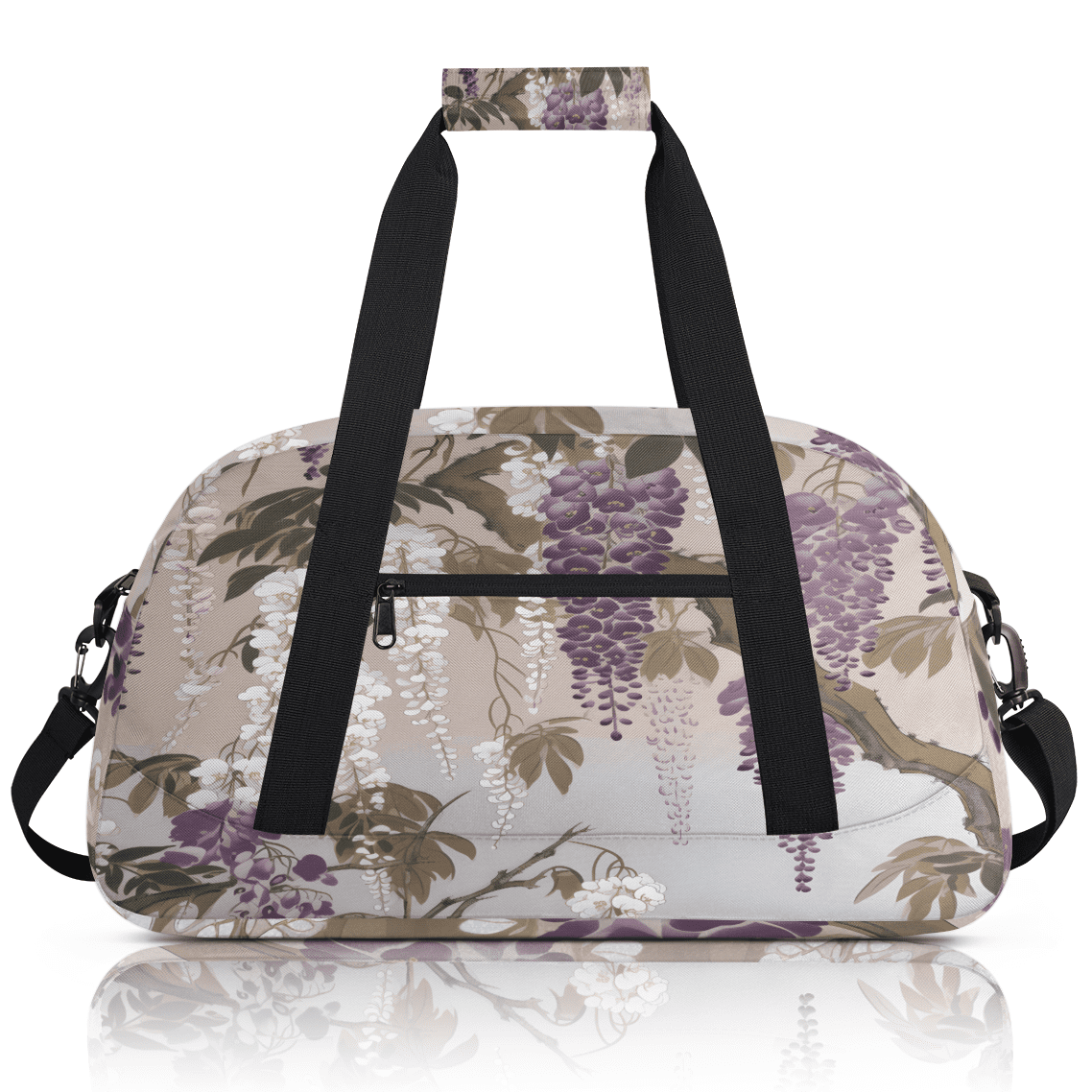 Herdesigns Floral Wisteria Sports Duffle Bag for Women & Men, Purple Flower Gym Bag Dance Bag Overnight Bag Carry On Weekender Travel Bag