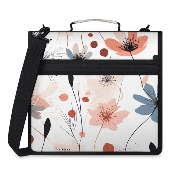 Herdesigns Floral Zipper Binder 1.5 Inch 3 D-Rings with Shoulder Strap & Handle, Waterproof Floral Binder Organizer Bag for 13 Inch Laptop