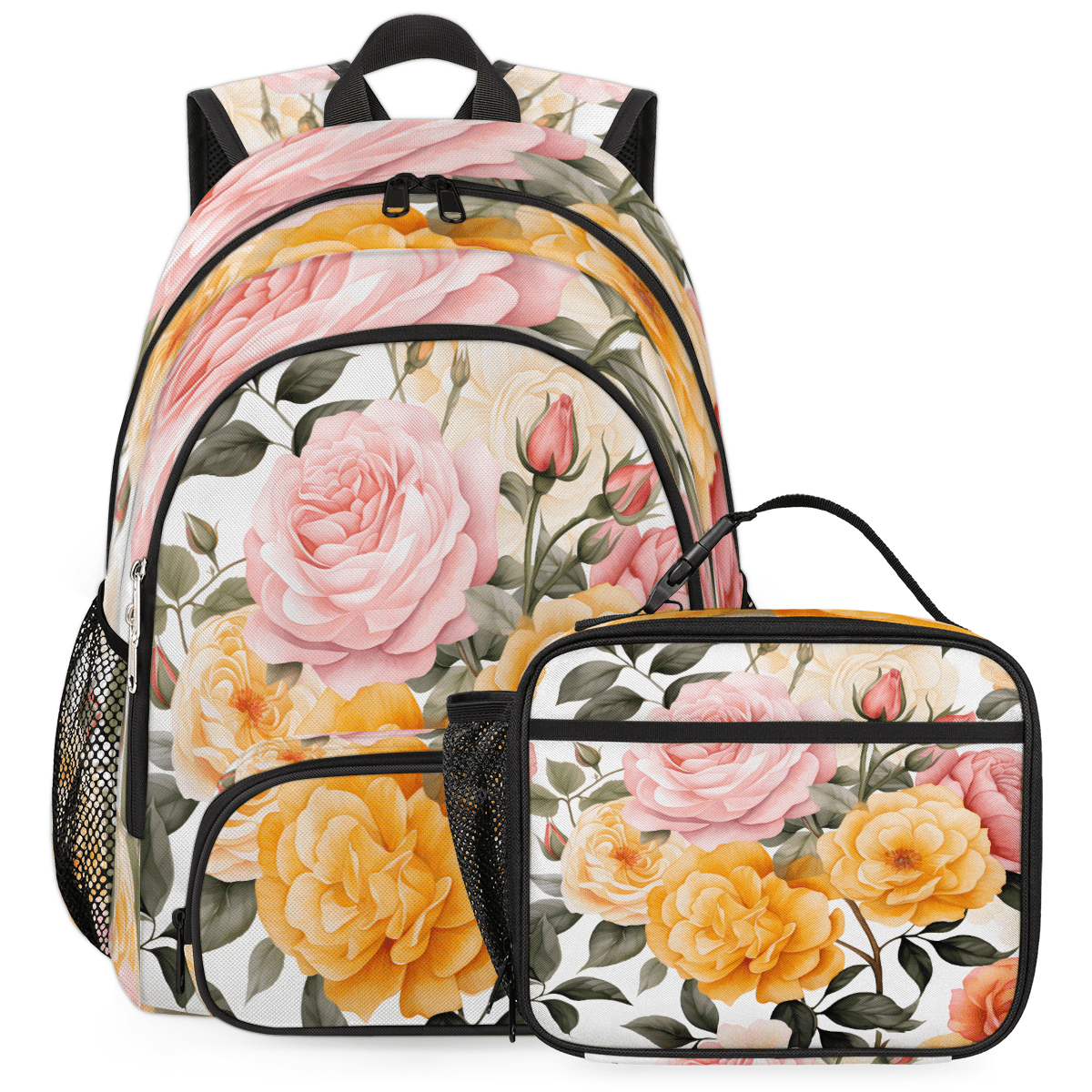 Herdesigns Flower Backpack with Lunch Box Watercolor Floral